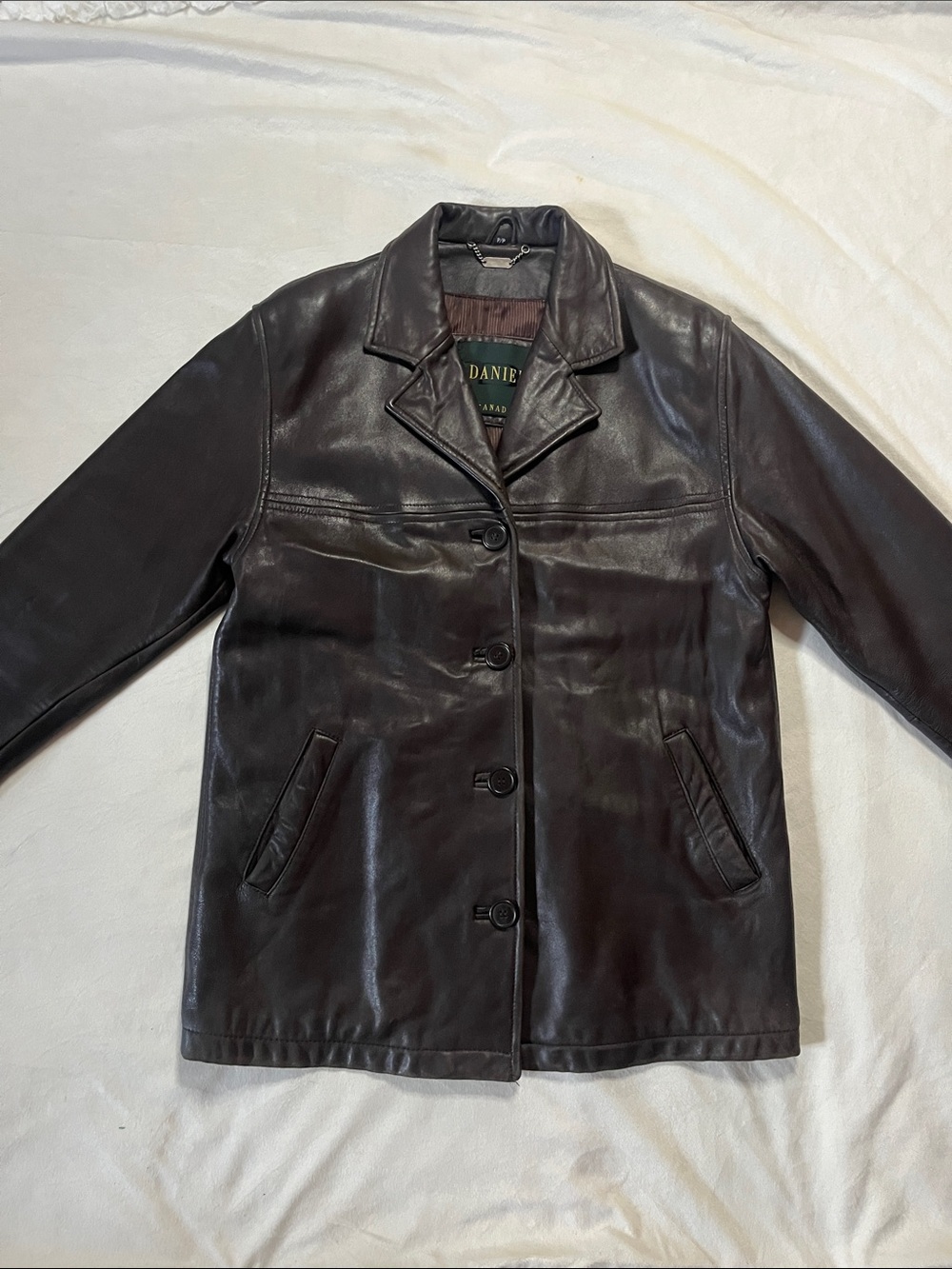 Danier Dark Brown Leather Button-Front Jacket